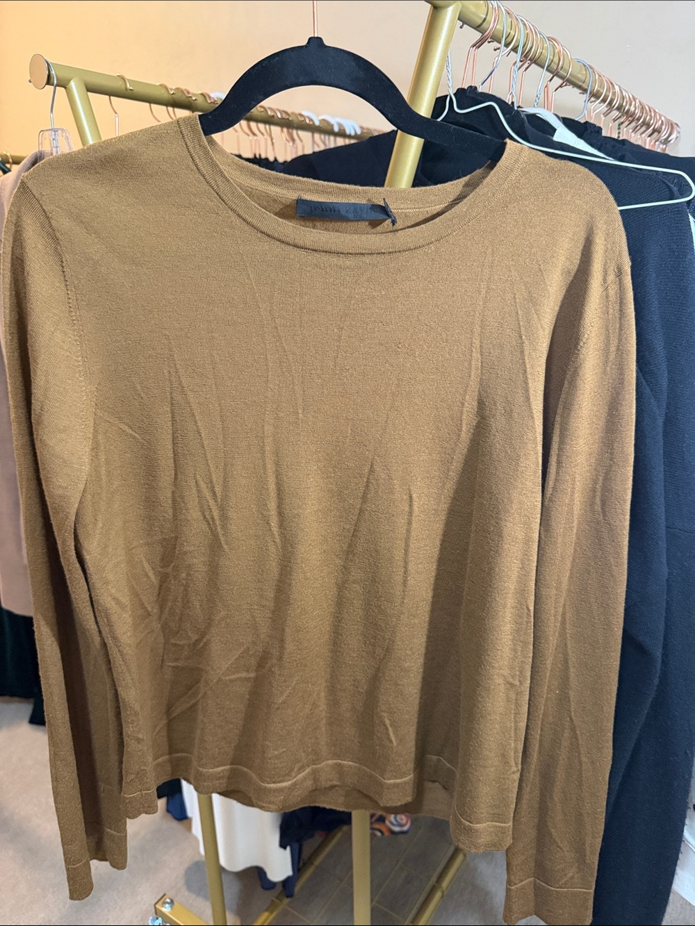 Jenni Kayne Brown Long-Sleeve Crewneck Top
